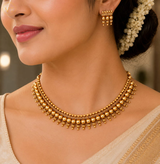 *Elegant Gold Bead Choker Necklace Set*